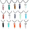 Colliers pendants 24 Design Natural Green Aventurine Opal Quartz Crystal en cuir noir Hexagon Chrysocolla Collier de cou collier