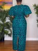 Синее печатное миди -платье o Шея кружевные лоскутные клады 34 рукав с высокой талией коктейль коктейль на день рождения африканские платья для женщин 240401