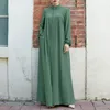 Ethnische Kleidung Muslimische Kleidung Frauen Langarm Eid lässig einfarbige Abaya Caftan Kaftan Kleider Ramadan Abayas Vestido Reißverschluss Robe