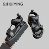 Sandals 2024 Est Summer Handmade Genuine Leather Thick Sole Hook&Loop Woman Platform Gladiator Desinger Botas Mujer