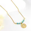 Fashion Gold Plated Stainless Steel Flower Turquoise Bead Necklace