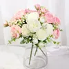 Fleurs décoratives docidaci belles roses en soie artificielle fausse plante pivoine bouquet blanc pour vase maison de fête à la maison cadeaux de décoration de mariage