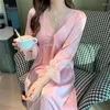 Women's Sleepwear Sex Appeal Nightdress Female Spring And Autumn Ice Silk Lace Long Sleeve Above The Knee Loungewear Can Be Worn Outside