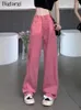 Frauen Jeans Frühling Sommer langes Bein Hosen Frauen hoher Taille koreanischer Stil Lose Plissee Ladies Hosen lässige Modis Frau Pink Hosen