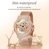 Polshorloges lige diamant vrouwen horloges roségouden horloge waterdichte luxe creatieve holle klok woman armband relogio feminino