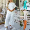 Damen zweisteuelhafte Hosen gegen Nacken-Top-Set stilvoll mit weitem Bein Design Plus Size Homewear Zweiteilige Bluse für lässig