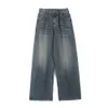 2024 Spring New Half Rubber Taille American Jeans Men's Losse rechte schone fit breedbeen broek