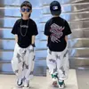 Vêtements ensembles de garçons vêtements d'été t-shirt à manches courtes pantalons lâches 2pcs hip hop enfants enfants tenues adolescents 8 10 12 14 ans