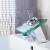 Bathroom Sink Faucets Chrome Plated Brass And Glass Material Deck Mounted Cold & Water Of Tall Short Model Faucet