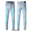 High Quality Am Slim Fit Designer Jeans with Five Pointed Star Patchwork Trendy High Craftsmanship Elastic and Street