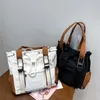Splashproof Nylon Fabric Shoulder Crossbody Bags For Women Multipocket Drawstring Tote Bag Large Capacity Student Book Handbag 240326