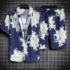 Men's Tracksuits Tropical Leaves Print Outfit Hawaiian Style Shirt Shorts Set With Lapel Collar Drawstring Waist For Summer