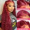 Curly Burgundy 13x6 HD Lace Frontal Human Hair Brazilian 99J Red Colored Deep Wave 13x4 Front For Women 240401