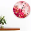 Orologi da parete pianta rossa fiore farfalla orologio rotondo acrilico appeso silenzioso tempo per casa camera da letto da letto arredamento