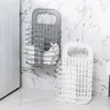 Hooks Wall-mounted Laundry Bag Foldable Soiled Clothes Basket Bathroom Accessories Organizer L Size White Grey Plastic