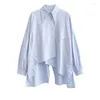 Women's Blouses Design Irregular Long Sleeve Shirt Women Fashion Polo Neck Loose White Blouse Tops Casual Streetwear Buttons Shirts 28994