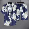 Men's Tracksuits Tropical Leaves Print Outfit Hawaiian Style Shirt Shorts Set With Lapel Collar Drawstring Waist For Summer