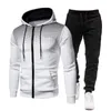 Men's Tracksuits 2024Autumn And Winter European American Solid Color Fleece Sweater Pants Casual Zipper Sports Hat Set