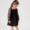 Wdirara Toddler Girl's Polka Dots Mesh Flounage Long Manche évassée Robe