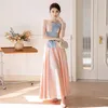 Party Dresses Ofallsis Pink Blue Off Shoulder Bridesmaid Dress 2024 Summer Wedding Sisters Group High Waist Satin Evening Female