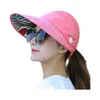 Breda randen hattar Brimmed Sun Hat For Women UV Protection Breattable Casual All-Match Collapsible Beach Sunshade V3v8