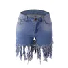 Sommerfrauen Langer Quaste Denim Shorts Mode High Stretch Skinny Jeans Shorts Street Hipster Kleidung S-2xl 240329