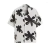 Blusas femininas tinta e lavar camisas de flores escuras para homens Moda Graphic White Chiffon Blouse Cuba Colar Button Up Shirt Hawaiian Summer
