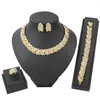 Necklace Earrings Set Jewelry For Women Bridal Dubai Gold Color Crystal Bracelet Nigerian Wedding Traditional