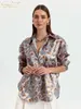 女性のブラウスclaciveファッションルーズプリントシャツ2024ビンテージラペル長袖エレガントなクラシックパターントップメス服