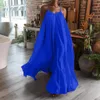 Kobiety Camisole Zakrytyzowane sukienki Maxi Summer Casual Spaghetti Strap Lose Back Buls Big Huśtawka Dres Solidna długość podłogi 240327