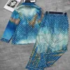 Women's Sleepwear Designer Full Printed Premium Celadon Blue Shirt Straight Pants Spring Homewear Suit for Men and Women KK92772
