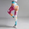 Женские леггинсы бесшовные галстук -краситель женский тренажерный зал йога высокая талия фитнес Илста в трикотажные брюки