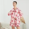 Roupas domésticas Bowknot Print de duas peças Loungewear Conjuntos de pijamas da primavera feminino