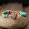 Braccialetti di fascino Boemia Heart Imperial Jasper Bracciale Red Stone Natural Frapped Regolable Bangle per regali di donne