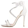 Sandals Fashion Silvery Rivet Cross Straps Women Thin High Heel Beauty White Leather Summer Party Shoes