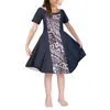 Party Dresses Polynesian Frangipani Print Summer Fashion Dress Girl Princess Short Sleeve Round Neck Tattoo Pattern Children's