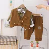 Conjuntos de ropa 3pcs Set coreano 2024 Autumn Kids Boutique Ropa para Baby Boy 1 a 2 años Camiseta de color sólido Camiseta a rayas Pantalones