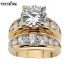 Anéis Vecalon Gold Color Solitaire Ring Setling Sterling Sier 5a Zircão Pedra Diária Banda de noivado Rings para jóias femininas