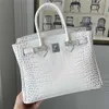 High definition leather designer bag leather with Himalayan white crocodile pattern bag One shoulder cross-body portable womens bag trend