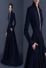 2018 Modern Navy Blue Satin Evening Dresses Embroidery Paolo Sebastian Dresses Beaded Formal Party Gowns Plunging V Neck A Line Ou5255353