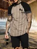 Testes masculinos 2024 Classic Stripe T-shirt Sports Casual Top Moda Summer Summer Sleeve Street Conjunto