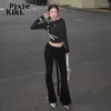 Calça feminina Pixiekiki Ruffle decoração de arco de baixa cintura BLARE y2k streetwear roupas femininas de tendência Sexy preto p85-dz30