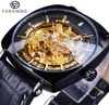 Disining Mens Golden Gear Movement Nero quadrato unico quadrato quadrato maschile Scheletro Meccanico Orologi Top Brand Luxury Male Clock5991936