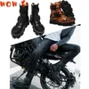 ウォーキングシューズメンズオートバイブーツ本物の革の軍事戦闘ゴシックスカルパンクブーツ戦術的な基本的な男性プラットフォームワーク