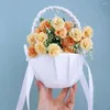 Vazen Pure witte bruiloft Flower Basket Party Decoratie Bridal Ribbon Bruidsmeisje Kinderen draagbaar