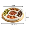 Plates Ceramic Divided Serving Dishes Platter With Clear Lid Bamboo Appetizer Tray Handles 5 Removable Bowls 28.5 X 5Cm