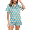 Mujer linda roller conejo pamas y2k mono impresión prefabricada de 2 piezas set camiseta de manga corta pj shorts casual A4