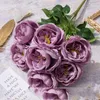 Fleurs décoratives simulées 7 Austin Roses Bouquet Mariage Décoration Home Po Take Rose Simulation Artificial Flower accessoires