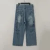 Jeans femininos American Oversize Women Street Graffiti Legas de perna larga Denim