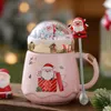 Kupalar kar küre mason kavanoz toppers noel hediyeler fincan sevimli seramik 450ml Noel baba baskılı Noel ağacı kapağı hediyelik eşya